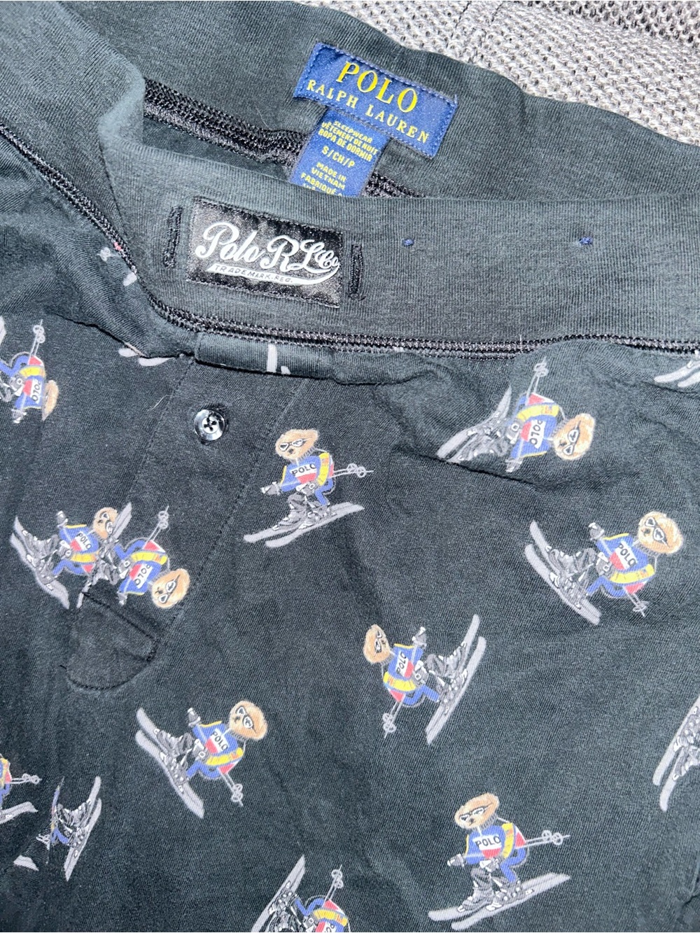 Rare Polo Ralph Lauren Black Polo Bear Ski AOP Polo Sleepwear Pants